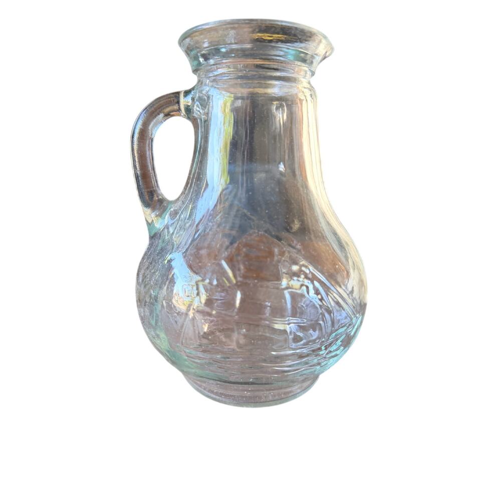 Anchor Hocking Dutch Windmill Clear Glass Syrup Pitcher Vase 6.5" x 4.5"